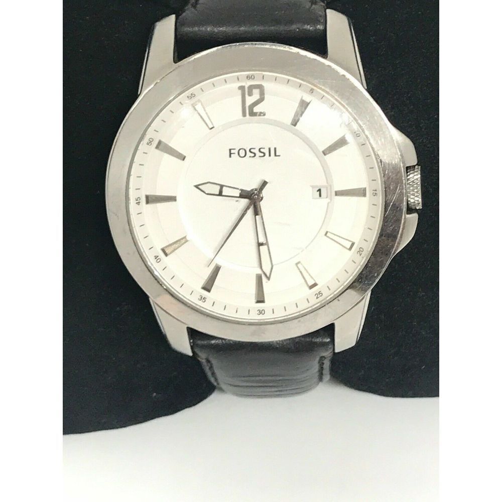 Fossil Pr5407 Men's Black Leather Analog White Dial Quartz Genuine Watch Bb838